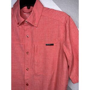 Swiss Alps Shirt Mens Small Coral Fishing or Hiking Button Up Wicking UPF